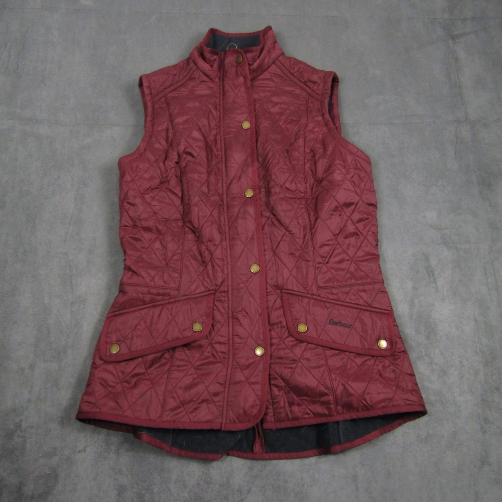 Barbour Cavalry Gilet Vest Women 8 Burgundy Red Quilted Snap LQU0458RE91